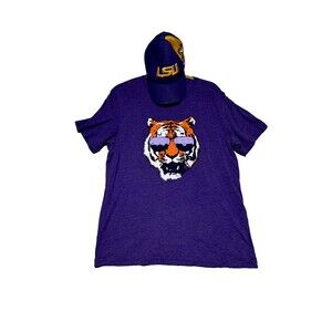 LSU Tigers Fan Lot Tshirt and NCAA Snapback Cap Purple Yellow Gold Louisiana